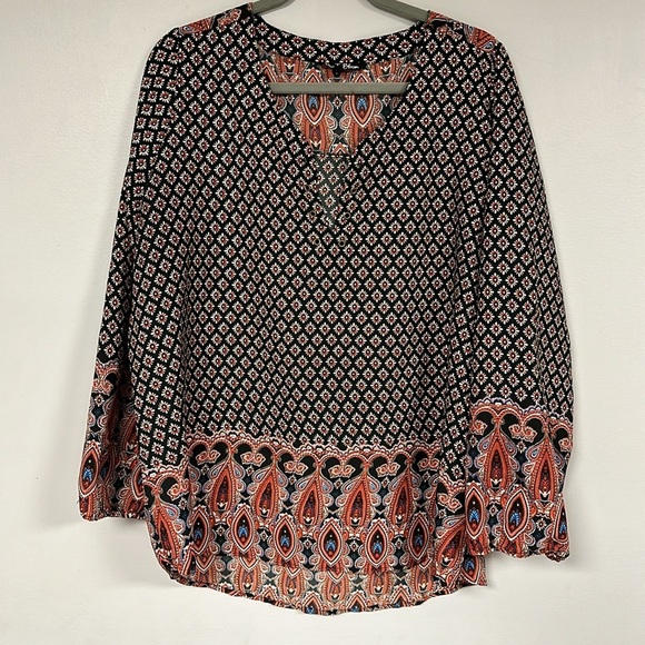 Time To Bloom  BOHO Paisley Tunic Top Lightweight Colorful, hi-lo hem Size 2X - Picture 1 of 7